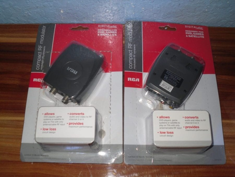 RCA LOT OF 2 Compact RF Modulator - CRF907R - NEW OPEN BOX, MISSING ONE ADAPTER