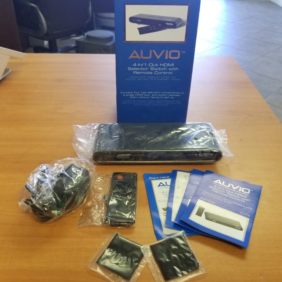 Auvio 4-In / 1-Out HDMI Selector Switch with Remote Control 15-318 - NEW