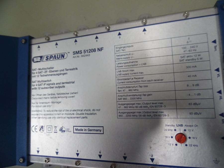 S2 Spaun SMS 51208 NF SAT MultiSwitch f/ 4 SAT IF Signal w/ 12 Outputs - EU - Image 3
