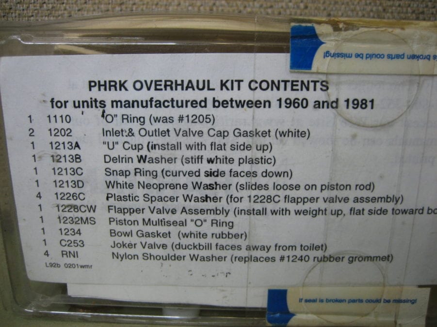 Raritan PHRK Ph And PHE  Toilet Repair Kit Models From 1968-1980 - Image 9
