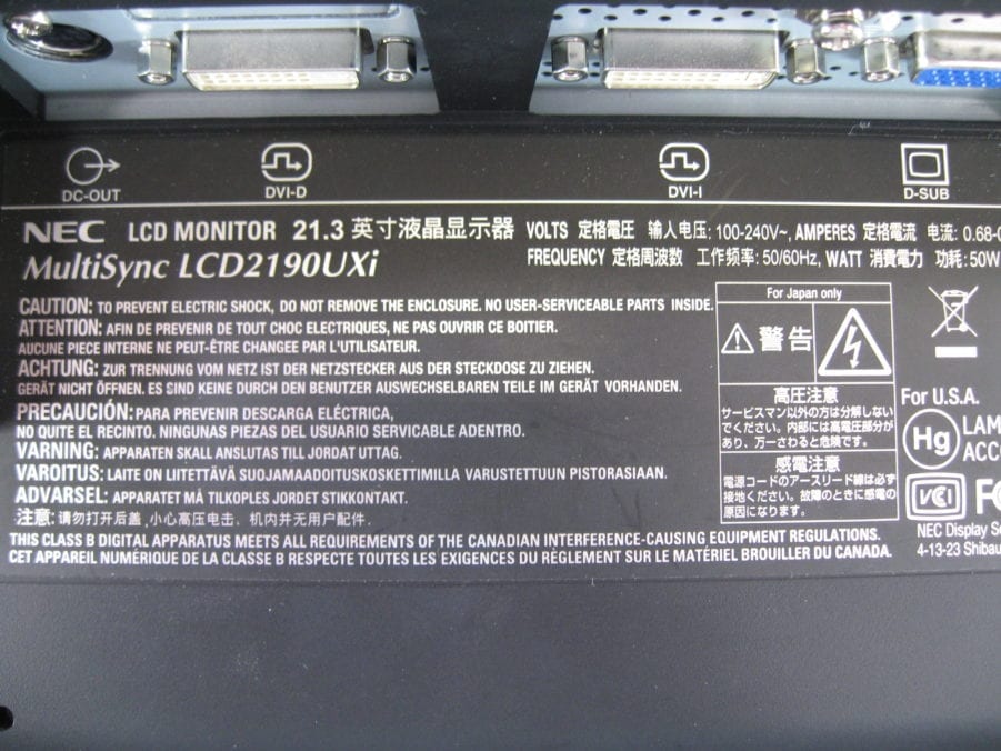 NEC 21.3" LCD Monitor MultiSync LCD2190UXi-BK 100/240VAC - Image 7