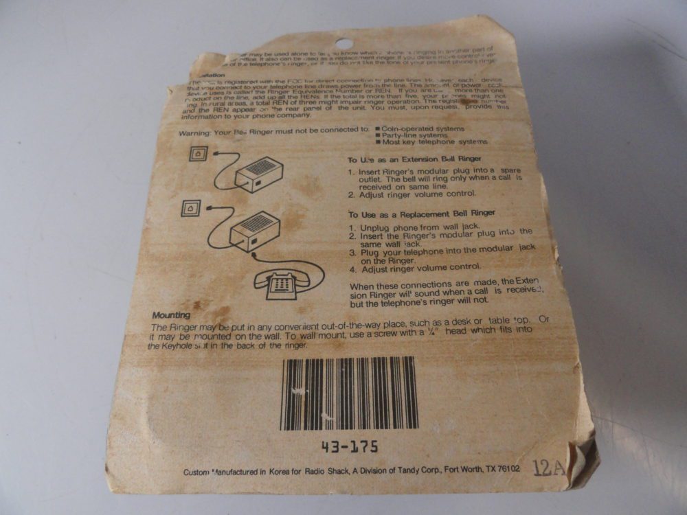 Radio Shack Ringer RadioShack 43-175B Telephone Bell Ringer - Free US Shipping - Max ...