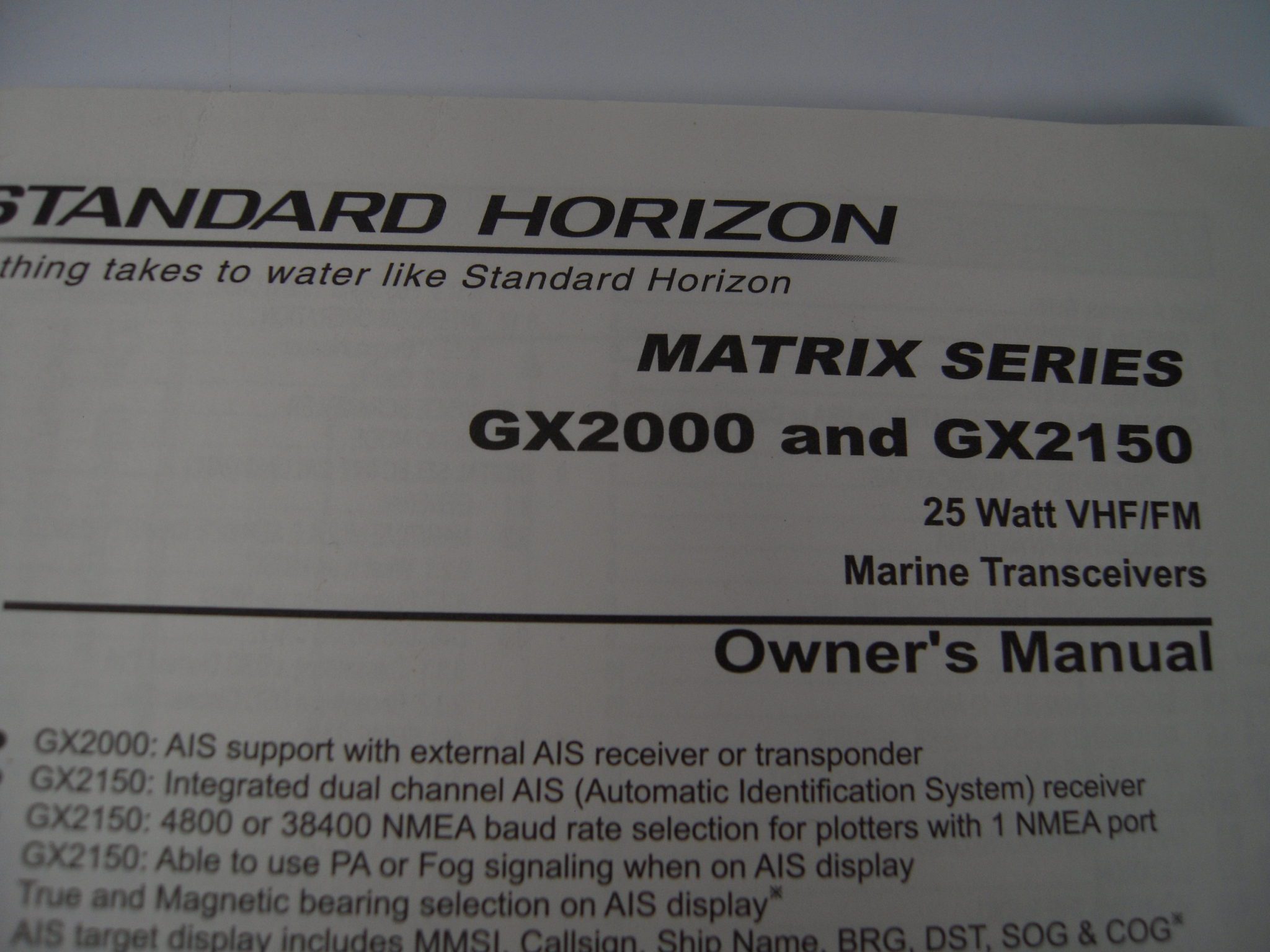 Standard Horizon Matrix Series GX2000/2150 Marine Transceivers Owner's Manual Max Marine