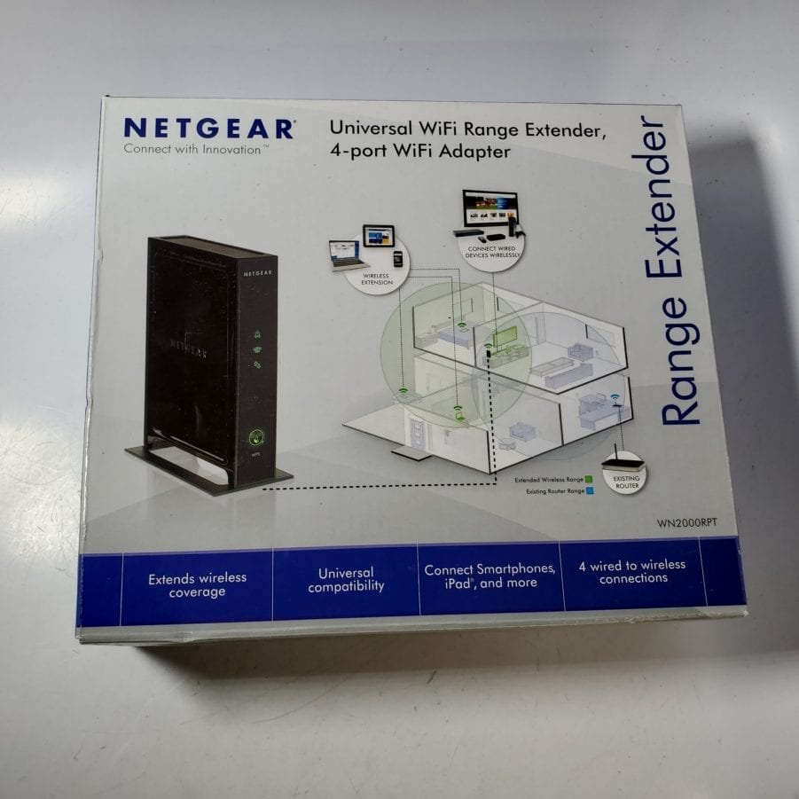 Netgear WN2000RPT - Universal WiFi Range Extender 4 Port Adapter - NEW