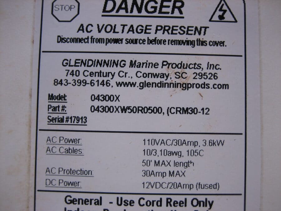 Glendinning CableMaster CRM30-12 PARTS/REPAIR Marine Shorepower Elec Cable Reel - Image 6