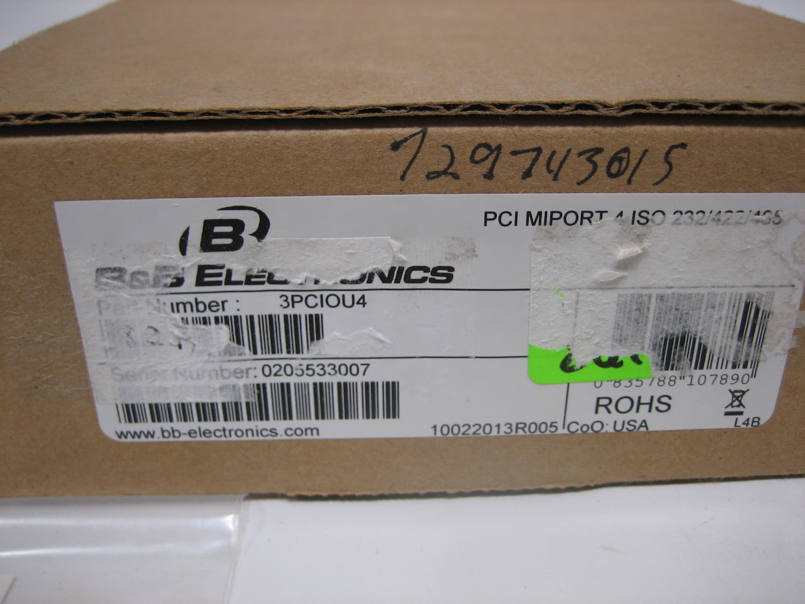 B&B Electronics 3PCIOU4 *NEW* 4 Port RS232/422/485 PCI Card with DB9 Connector Max Marine