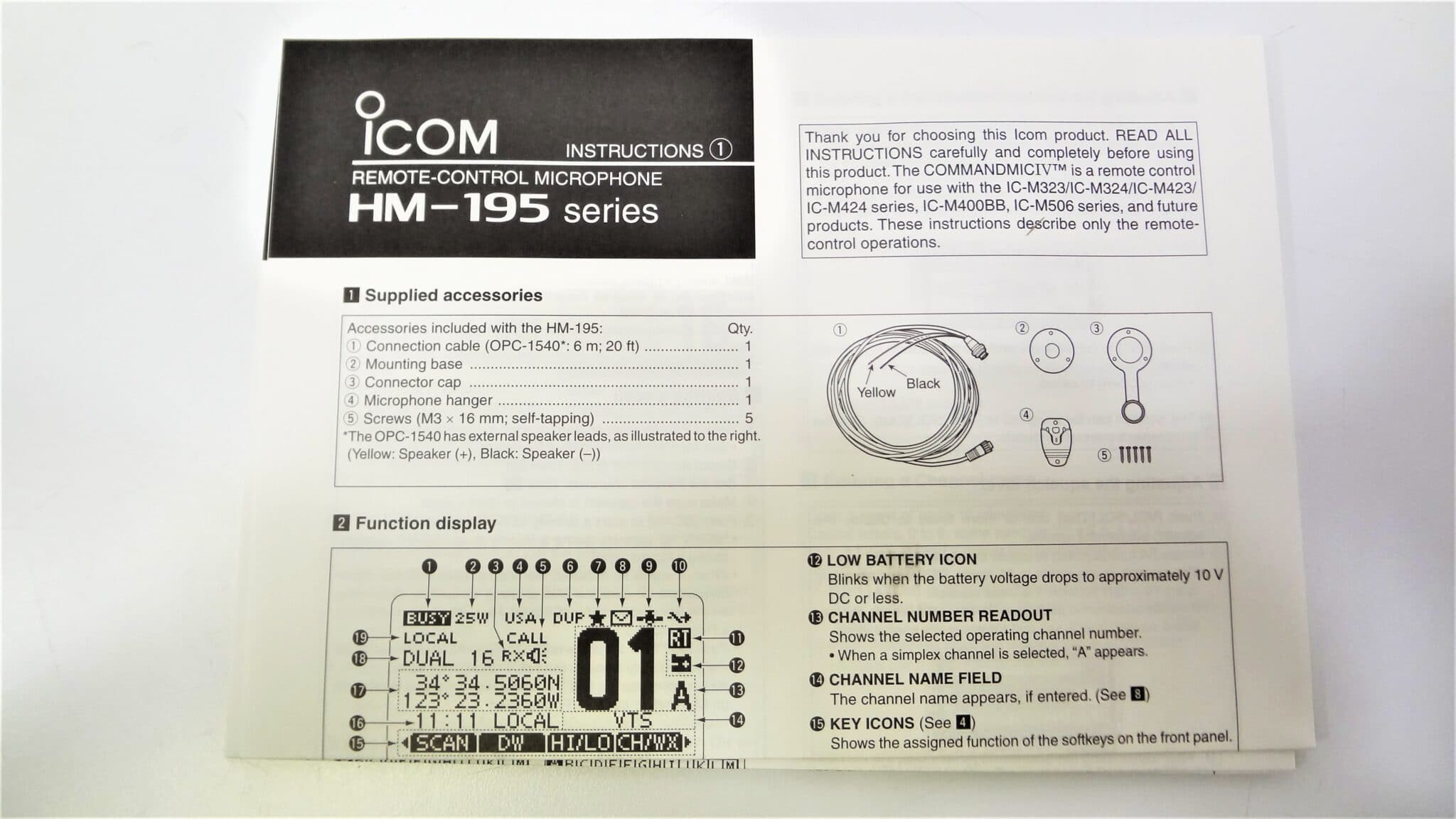 Command Mic IV HM195GB RemoteControl Microphone W/ Extension