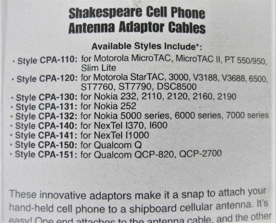 Shakespeare - Cell Phone Antenna Adaptor Cable - CPA-151 - QCP-820/QCP-2700 -New - Image 10