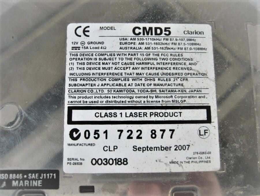 Clarion - CMD5 Marine CD/MP3/WMA Receiver - TESTED - WORKING - Free Shipping - Image 10