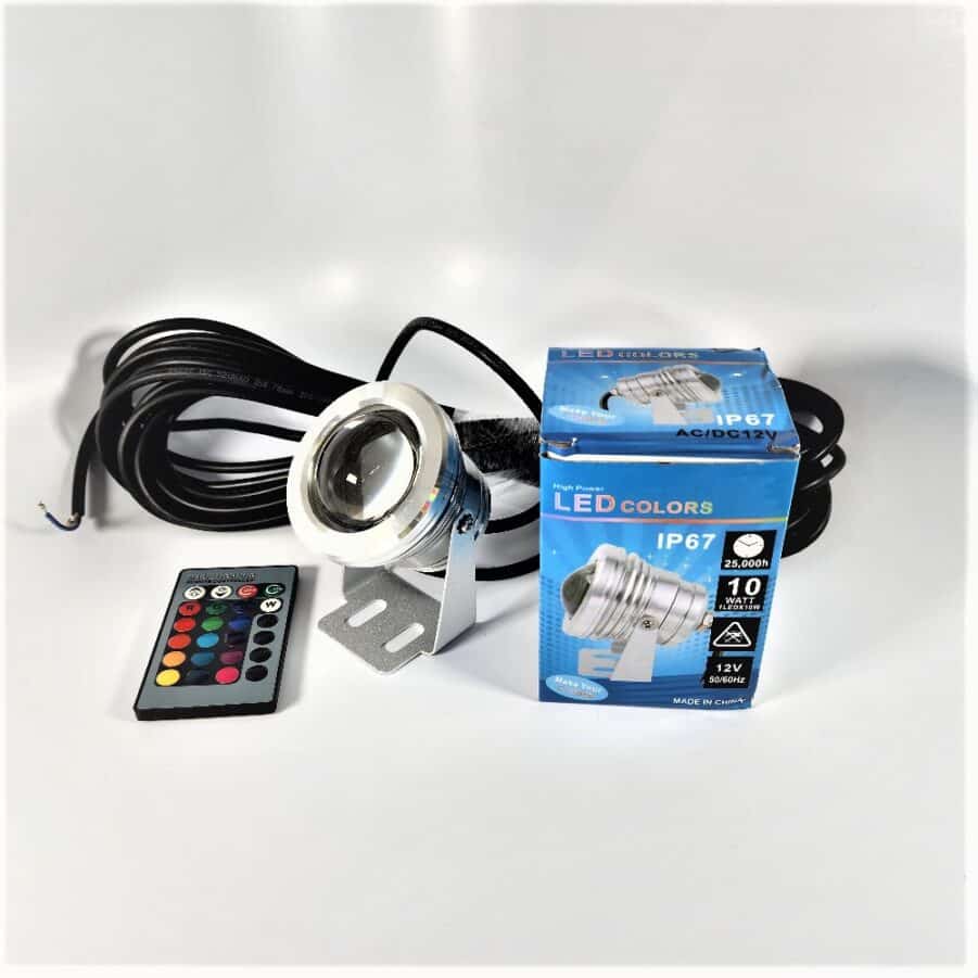 Water-Resistant LED Outdoor Spotlight 10W 12V With Remote Dimmable RGB - New