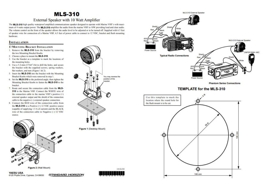 Standard Horizon/Yaesu Musen MLS310 External White VHF Speaker with