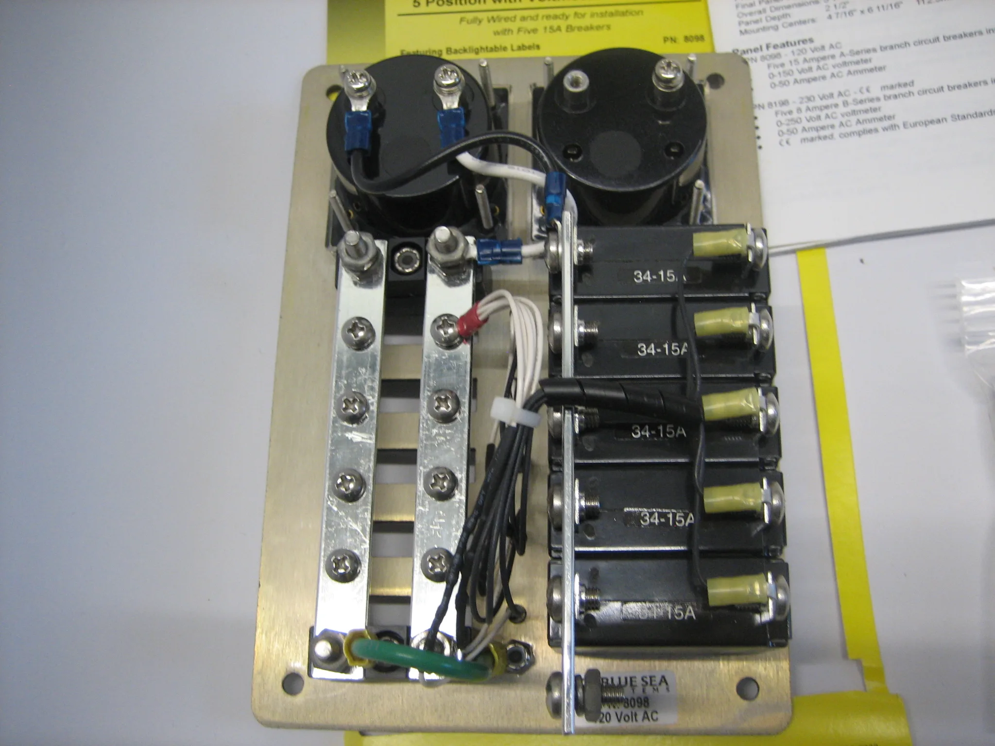 Blue Sea Systems 8098 120V AC Power Distribution Panel 5 Pos Voltmeter ...