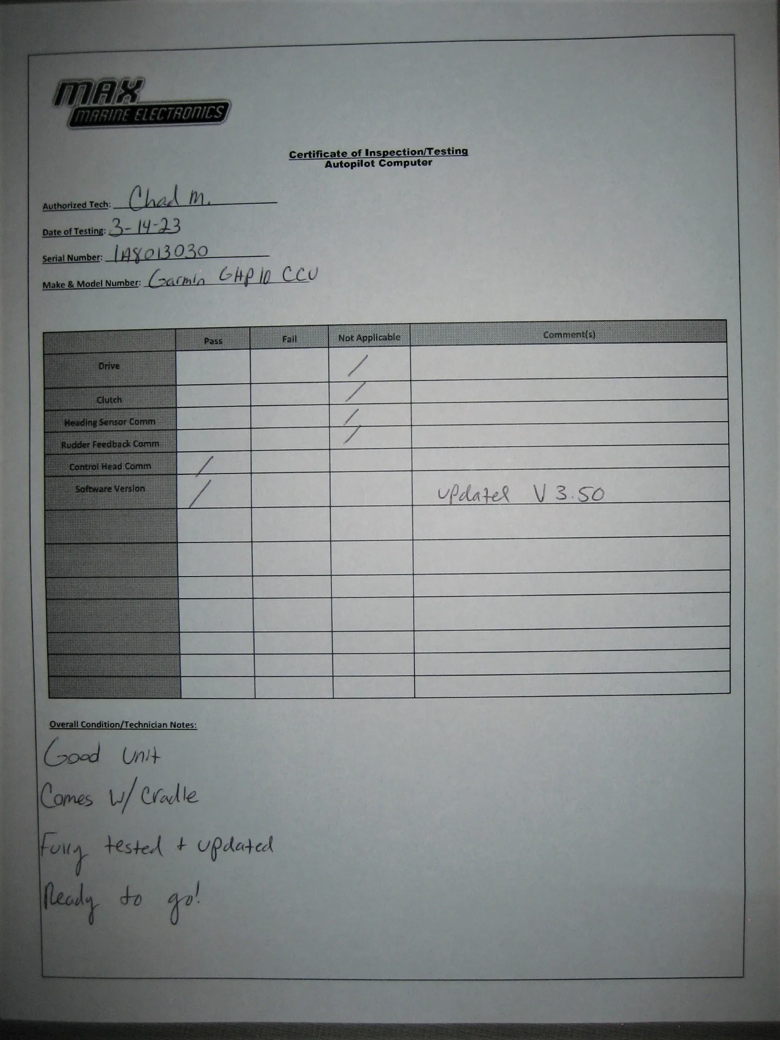 Garmin//Boat Autopilot Compass Ball/GHP 10 CCU/Tested Good Cond010