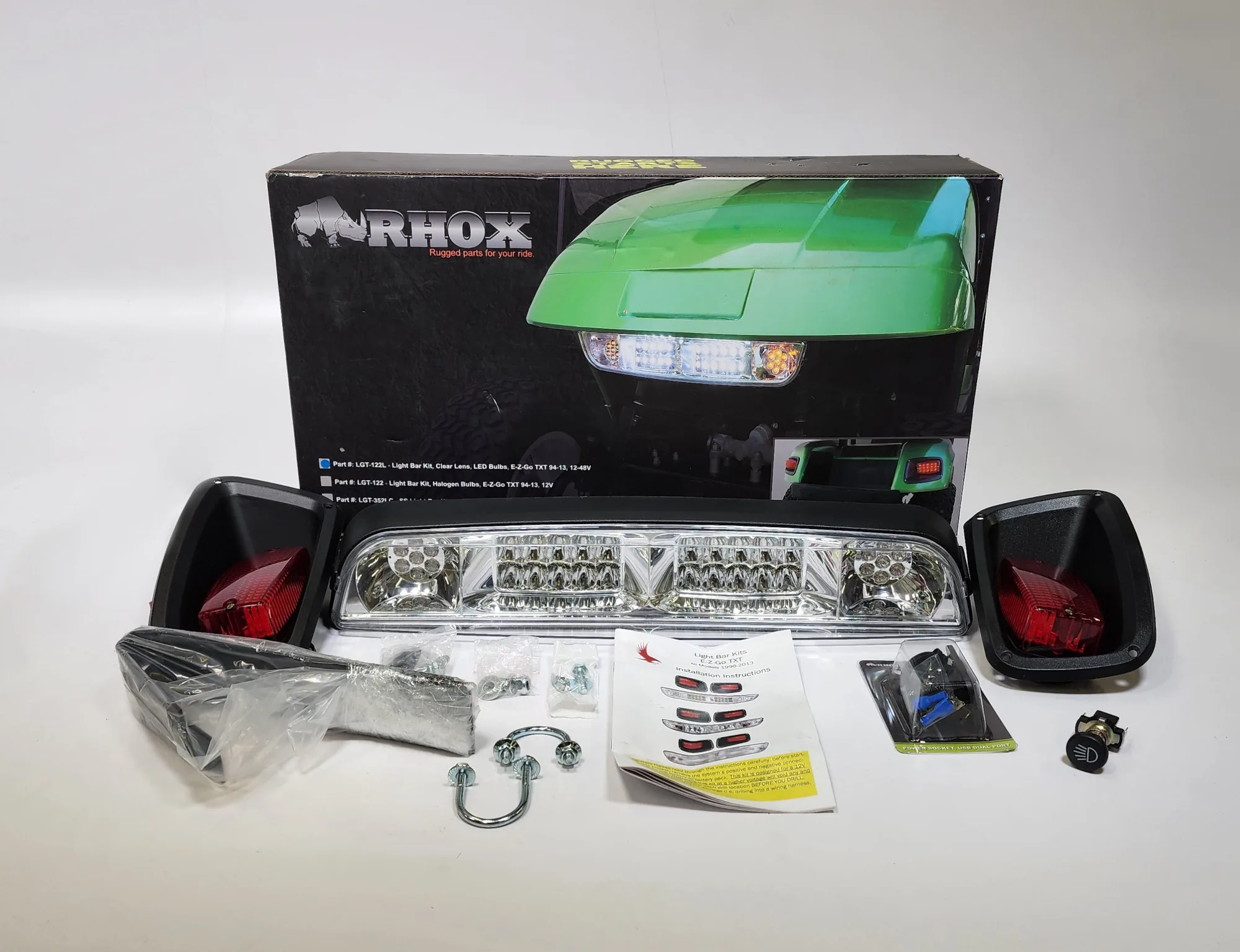 RHOX LGT122L Front Light Bar and Rear Taillight Kit 9413 EZGO TXT