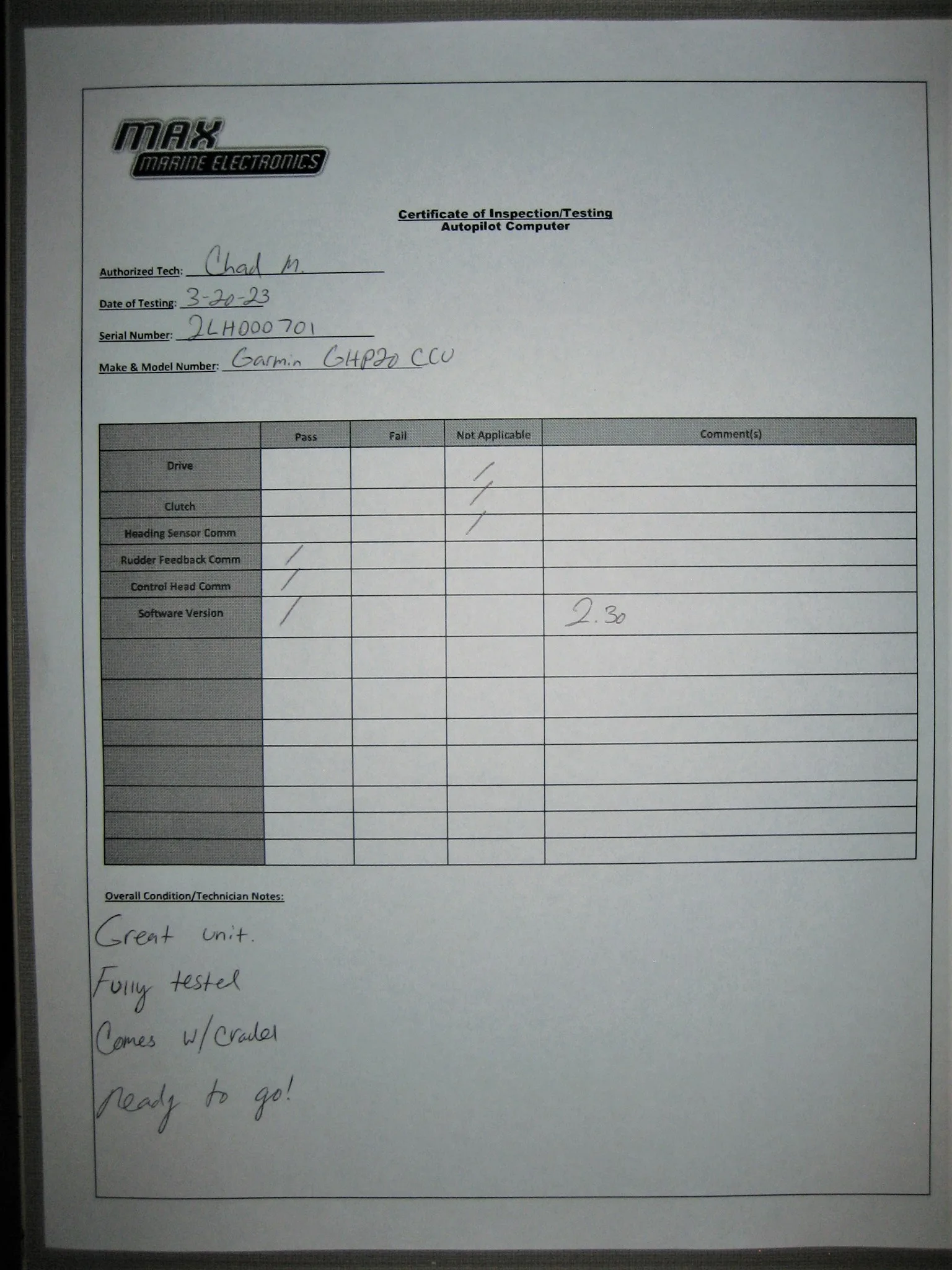 GarminBoat Autopilot Compass BallGHP 20 CCUTestedGood Cond//010