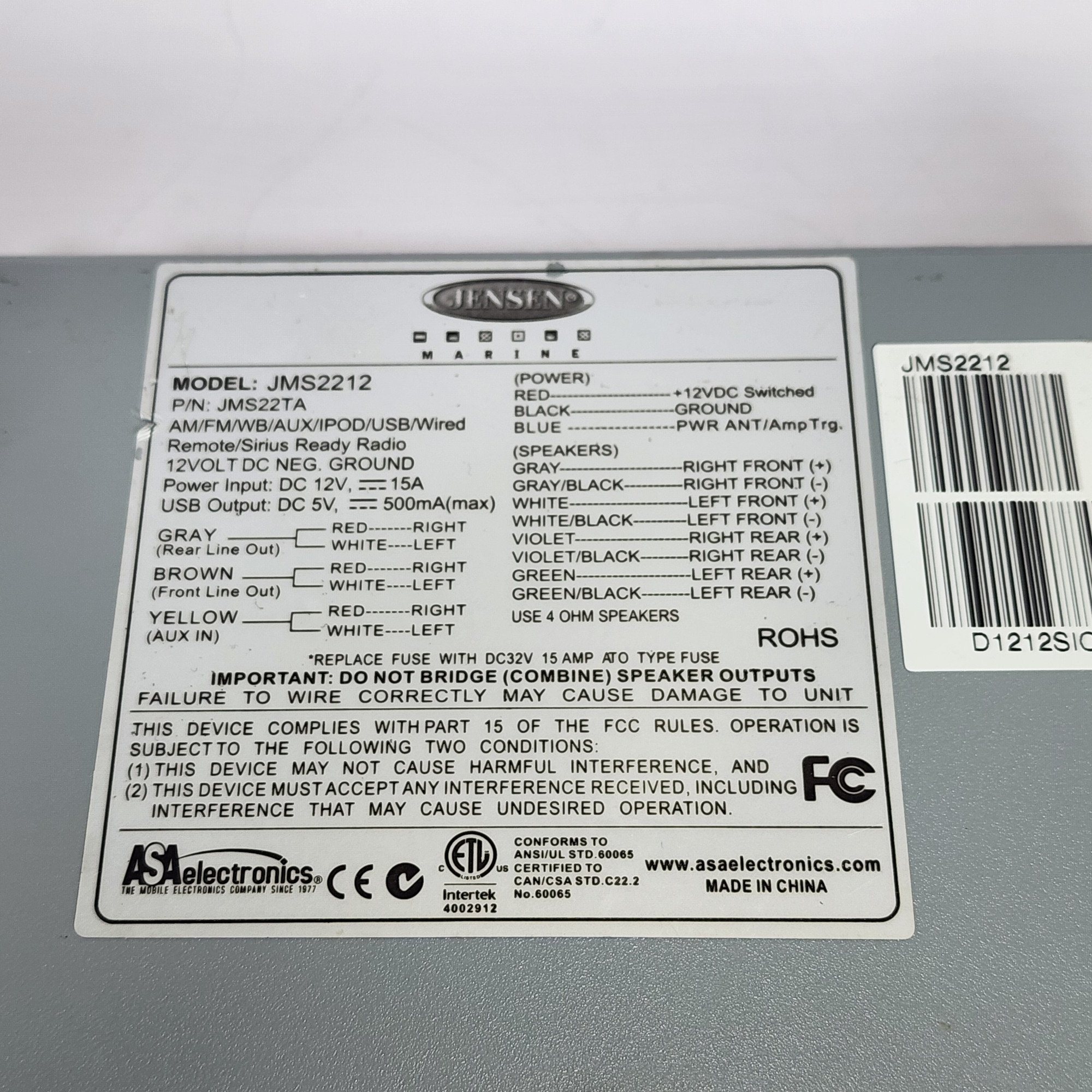 Jensen Marine JMS2212 AM/FM Sirius XM Ready Hideaway Boat Radio System