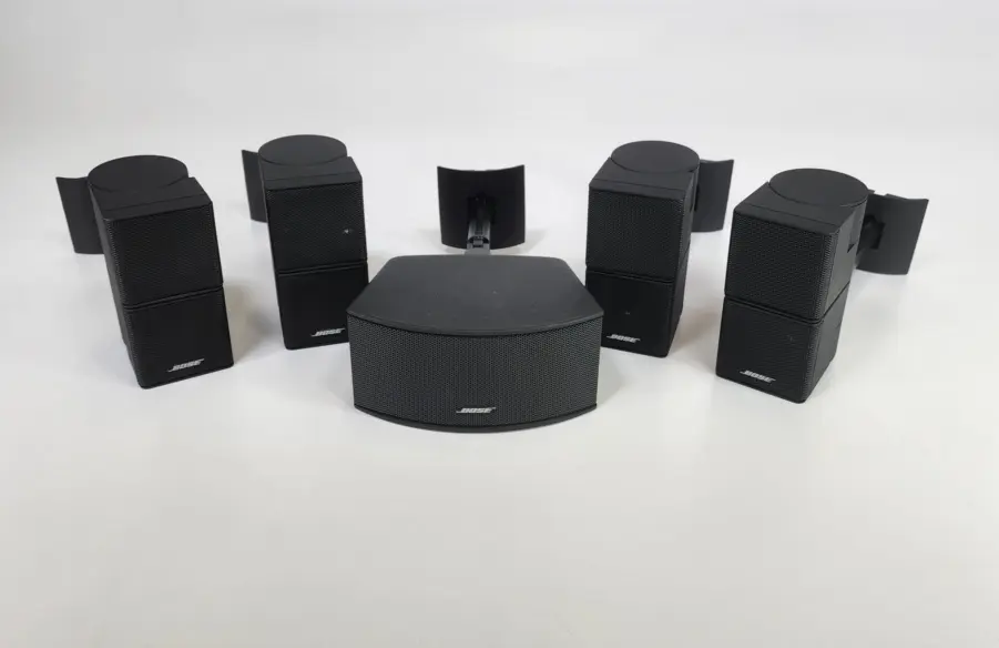 Set of 5 Bose Jewel Cube Surround Speakers - 4 Satellite/1 Center - With Mounts