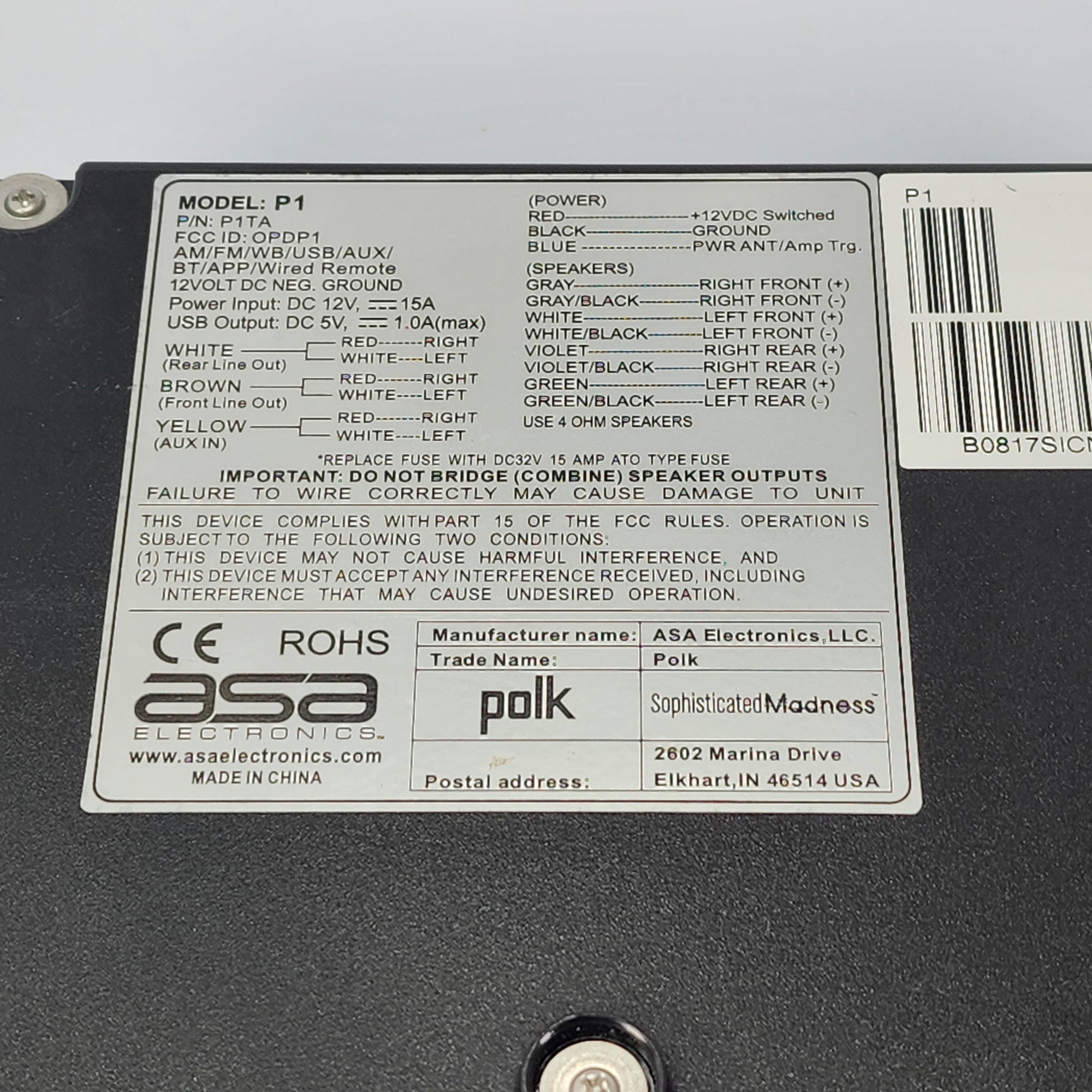 Polk P1TA Marine Stereo Black Box Receiver For Parts/AsIs See