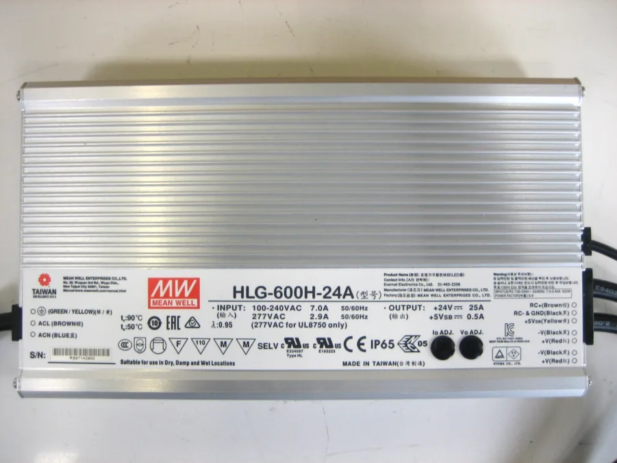 Mean Well HLG-600H-24A 24V LED Driver IP65, PFC 24 Volts 25 Amps Tested 90 Day Warranty NEW OPEN BOX - Image 5
