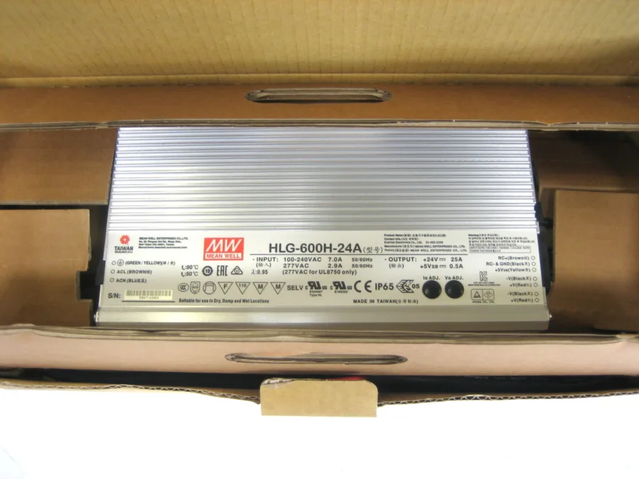 Mean Well HLG-600H-24A 24V LED Driver IP65, PFC 24 Volts 25 Amps Tested 90 Day Warranty NEW OPEN BOX