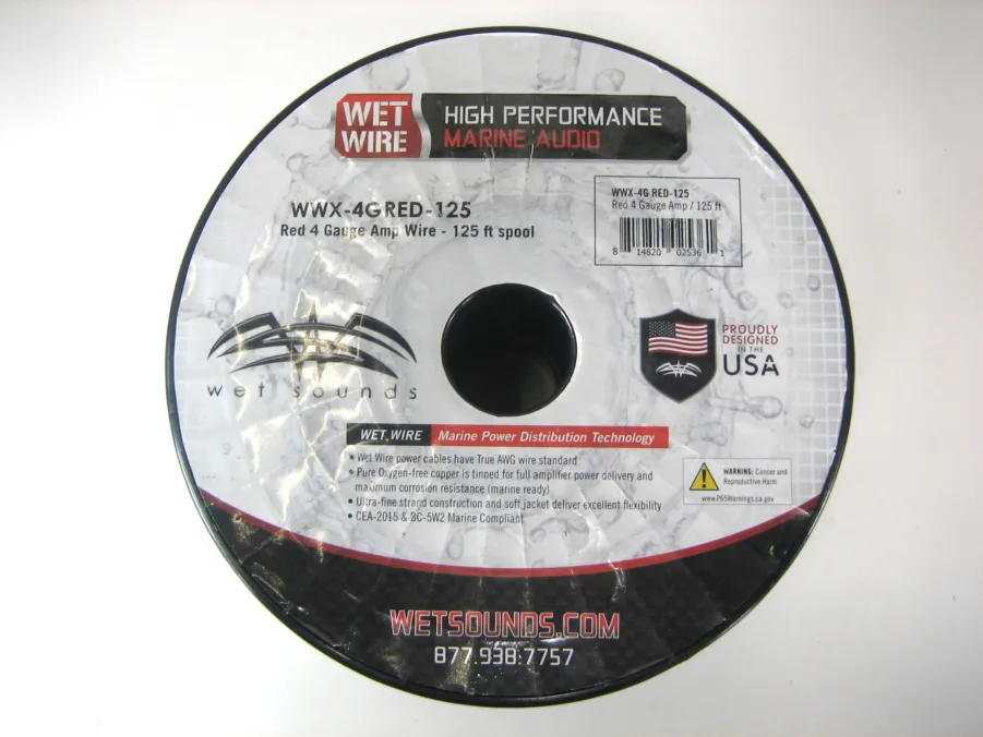 Wet Sounds Wet Wire Series Red Frost 4 Gauge Amp Wire - 33Ft Spool 90 Day Warranty
