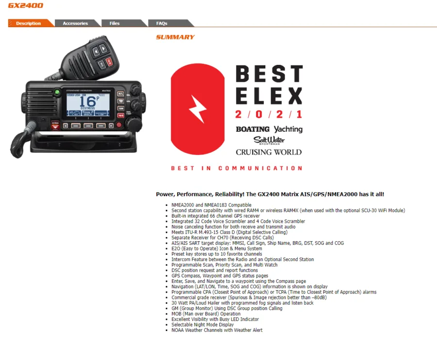 Standard Horizon Matrix GX2400GPS Marine VHF Radio With NMEA2000 - Image 2