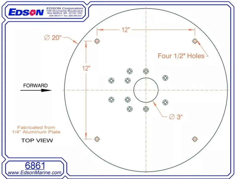Edson Vision Series NEW 6861 68610 Mounting Plate KVH Intellian Sea Tel 24" Sat - Image 2