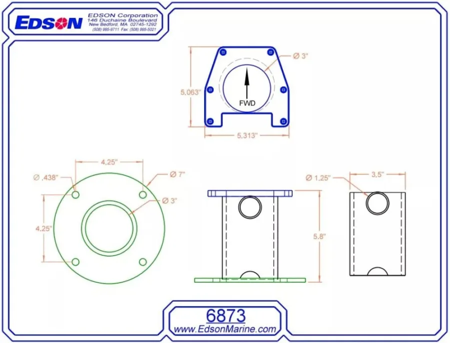 Edson Vision Series Modular 6" Vertical Base *NEW* - 6873 68730 Radar Sat Mount Tower - Image 2