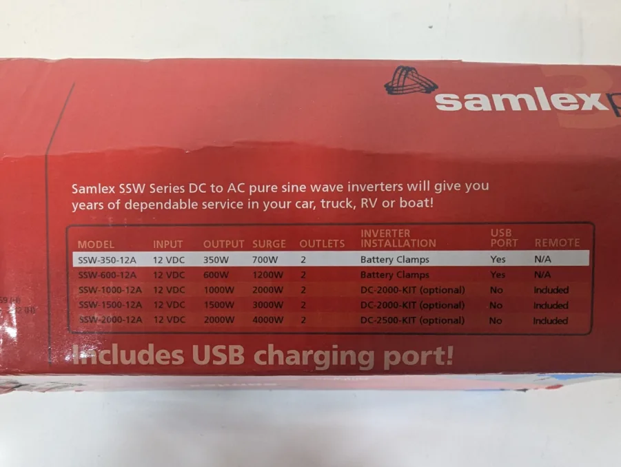 Samlex Power 350W Pure Sine Wave Inverter SSW35012A NEW Open Box