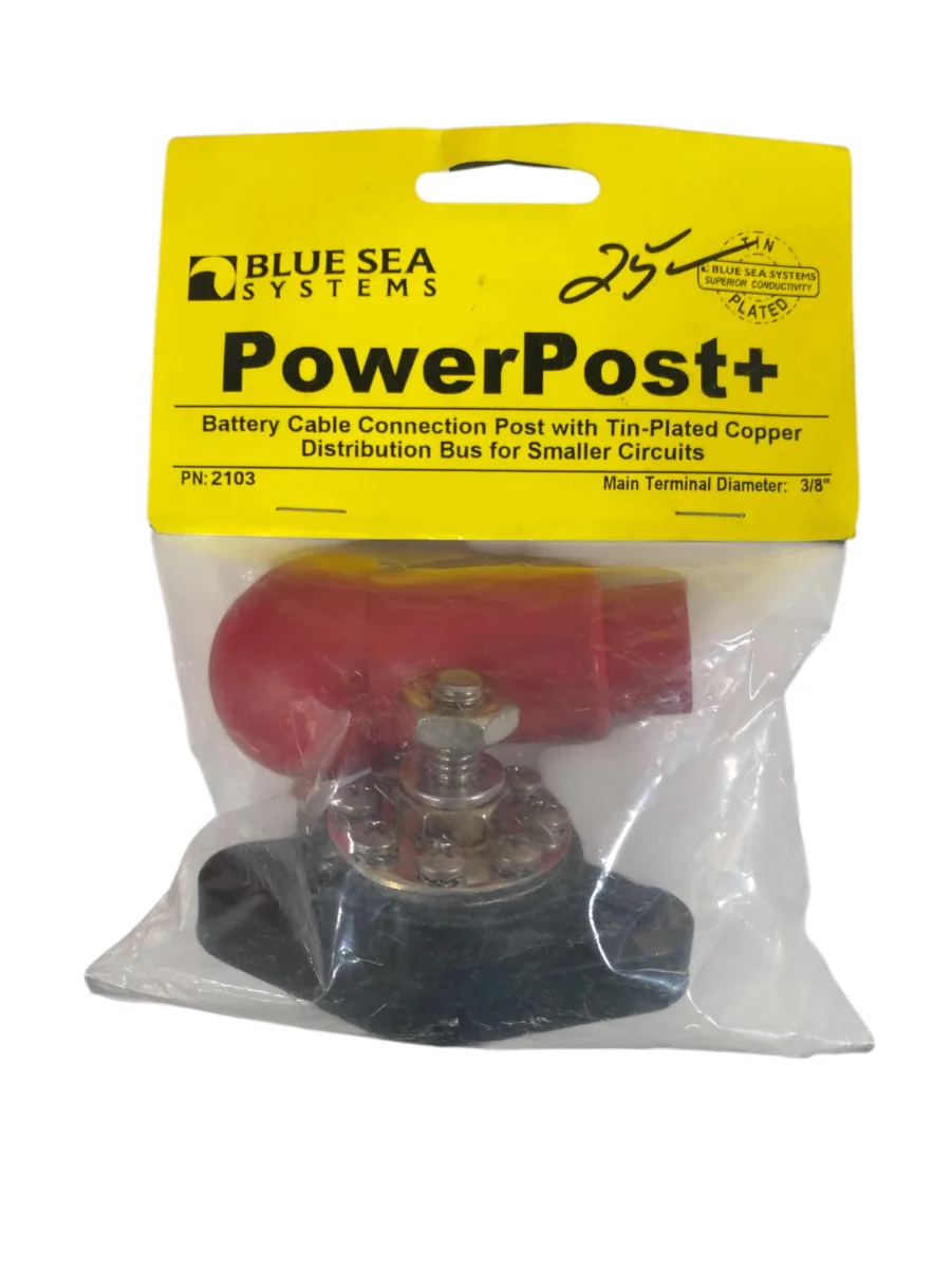 Blue Sea Systems 2103 PowerPost+ 3/8" Battery Terminal W/ 8-Screw Distribution Bus **New**