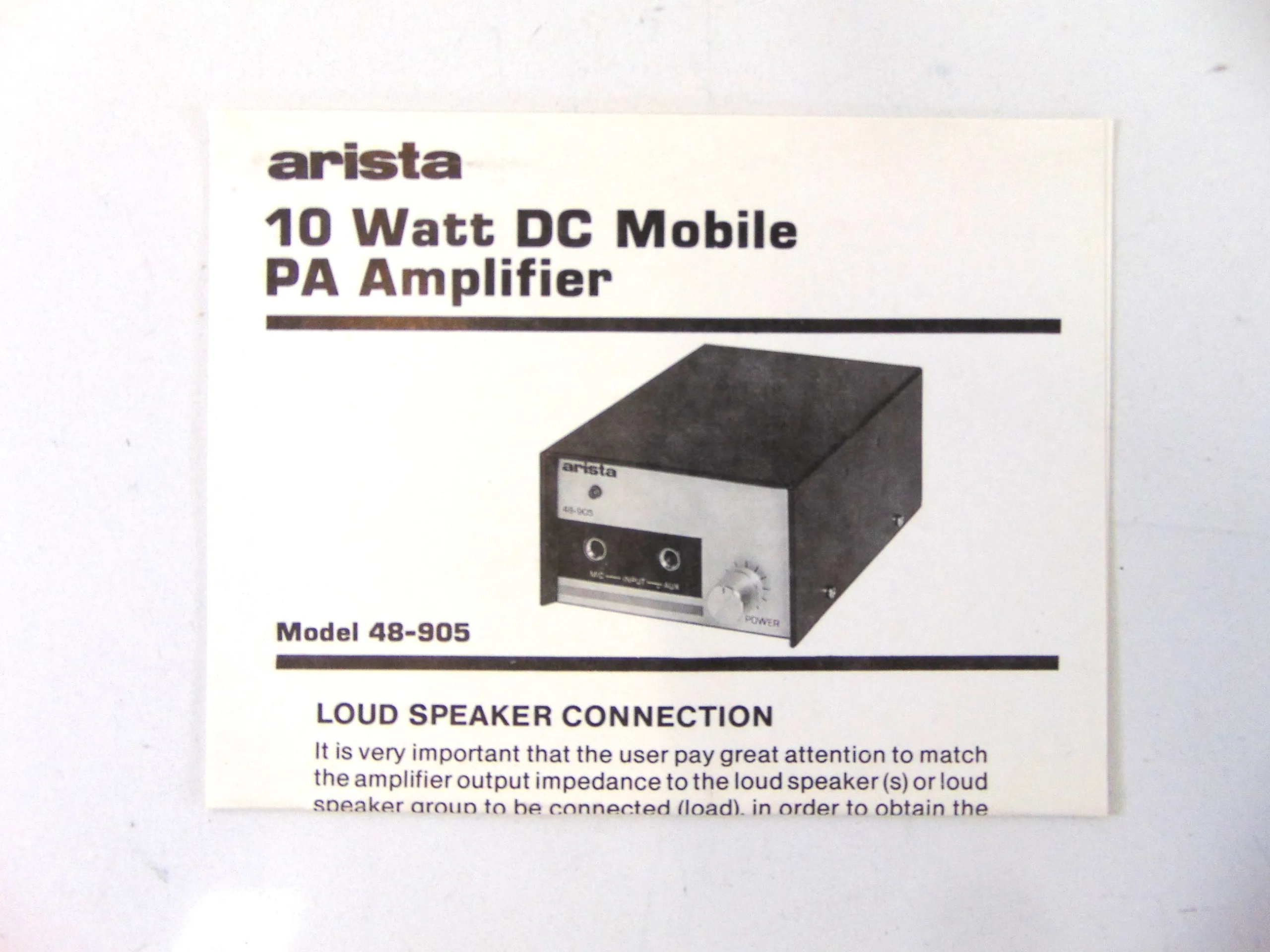 Arista 48-905 Public Address Amplifier 10 Watts New-Old-Stock 90-Day ...