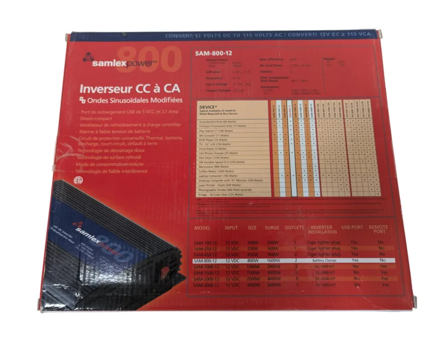 Samlex SAM-800-12 Modified Sine Wave Inverter 12V Input 115V Output 800W  NEW - Image 2