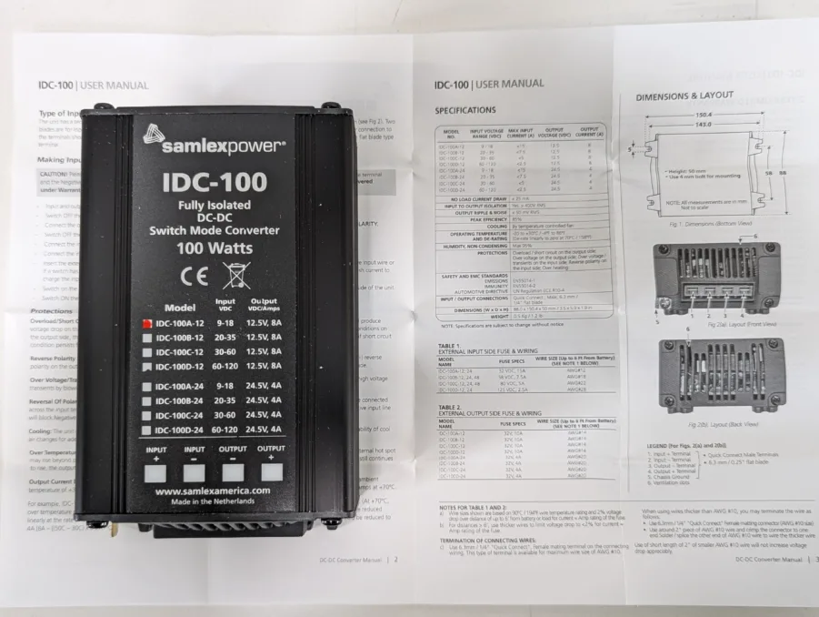 Samlex IDC-100A-12 100W DC-DC Converter 9-18V Input 12.5V Output NEW Open Box
