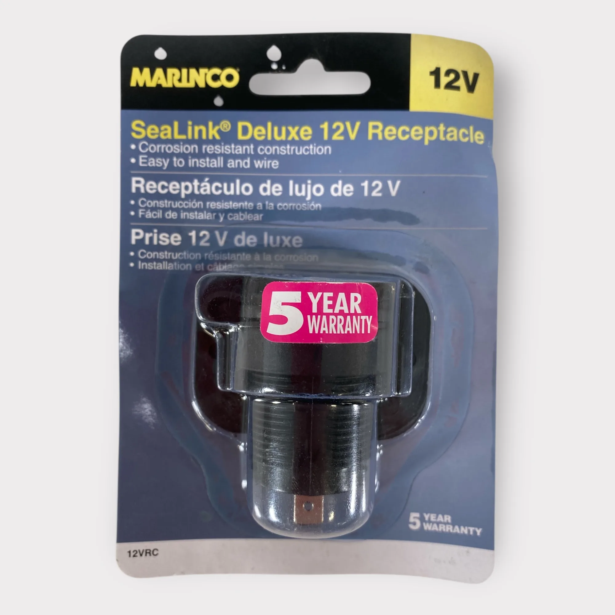 Marinco 12VRCRV 12 Volt Receptacle - Watertight Deluxe 12V Socket For Marine & RV Use