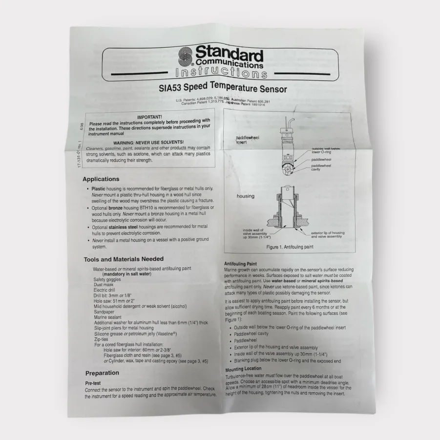 Standard Horizon SIA53 Thru-Hole Speed Temp Sensor For DS-Series Instruments **New** - Image 7