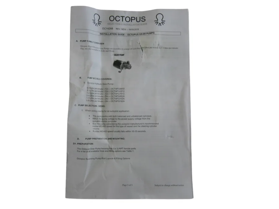 Octopus G1012 Hydraulic Reversible Pump f/Autopilot 12V 1.0 LPM New-Old-Stock 90-Day Warranty - Image 10