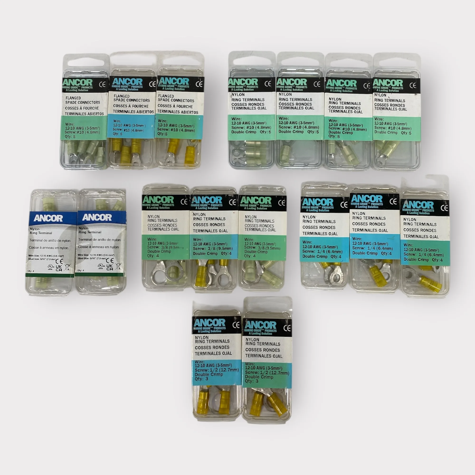 Ancor Marine Grade Nylon Ring / Spade Terminals 12-10 AWG Variety Pack ...