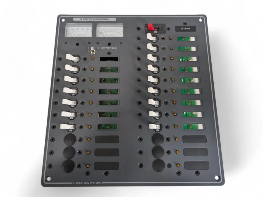 Blue Sea Systems 12V DC Distribution Panel Model No. 8380 With 16 15A Breakers