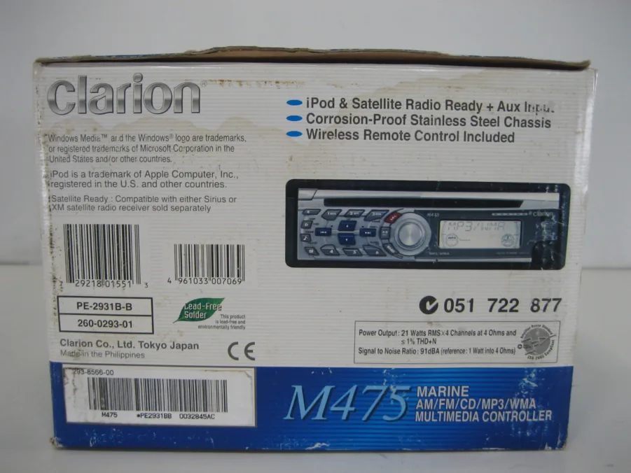 Clarion M475 Marine Receiver CDs CD-Rs CD-RWs MP3 WMA New-Old-Stock 90-Day Warranty - Image 9