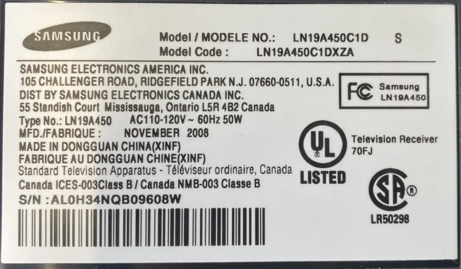 Samsung 19" LN19A450C1D LCD TV 720p HDTV~Tested Good~ - Image 9