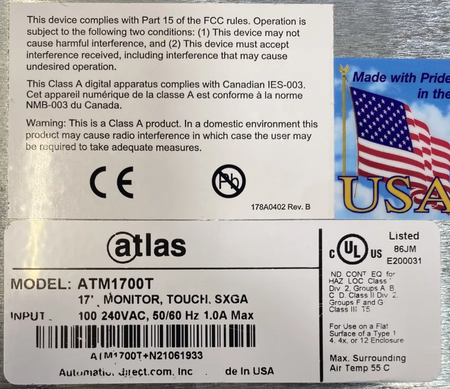 Atlas 17" Industrial PC Monitor ATM1700T w/Touch !Bench Tested! - Image 8