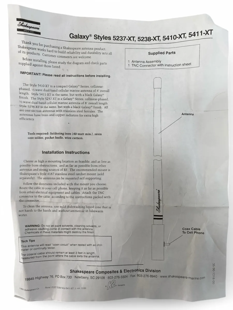 Shakespeare 5410-XT 4ft Galaxy Dual Band Cellular Antenna - 3dB **New** - Image 8