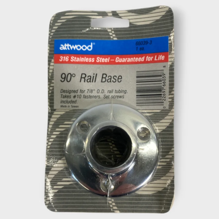 Attwood 66039-3 90 Degree Rail Base For 7/8" OD Rail Tubing -New/Old Stock- Free Shipping