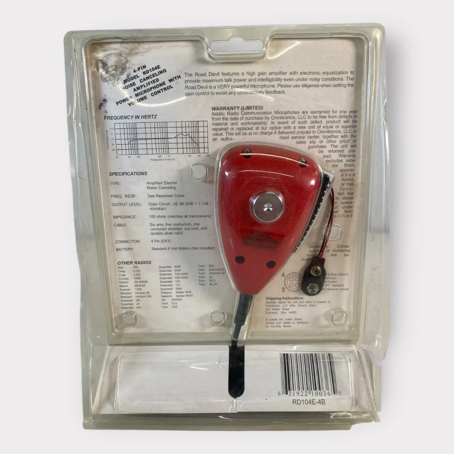 Astatic RD104E Road Devil 4-Pin CB Noise Cancelling Power Microphone - Red *New* - Image 2