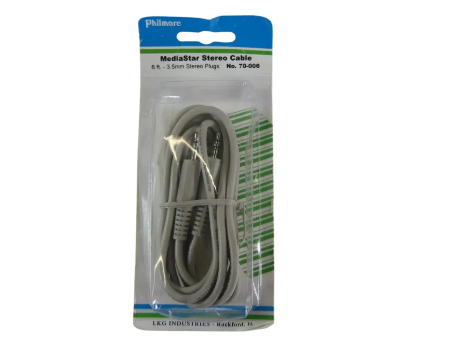 Philmore 70-006 MediaStar Stereo Cable 6FT-3.5MM Stereo Plugs New-Old-Stock 90-Day Warranty